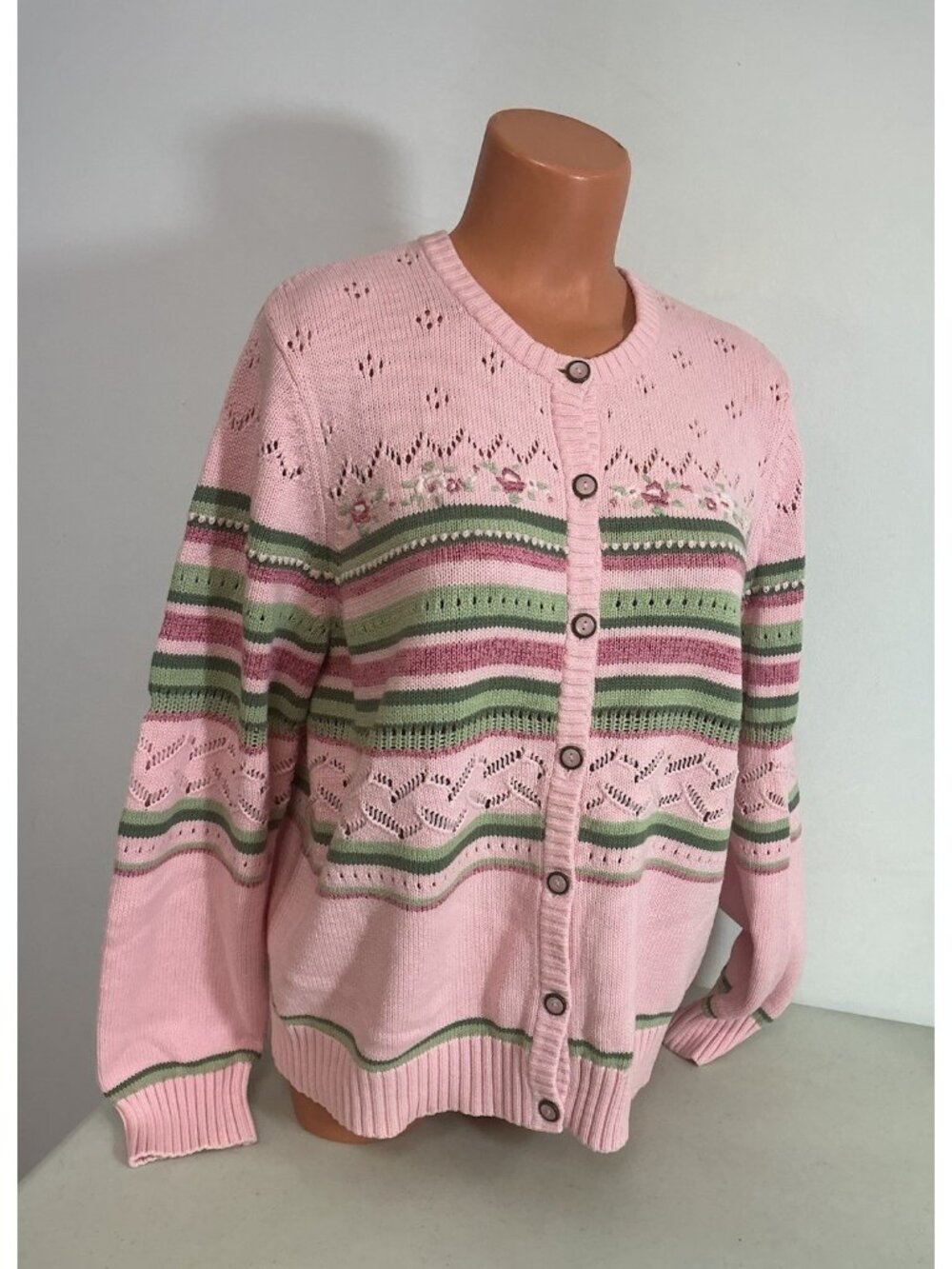 Northern Reflections Floral Pink Cardigan Sweater Womens Large